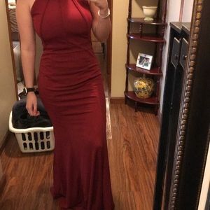 Burgundy High-Neck Formal Gown